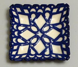 blue and white square plates
